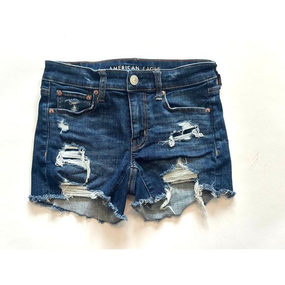 American Eagle Next Level Stretch‎ Hi-Rise Shortie Denim Shorts size 2 - Picture 1 of 4